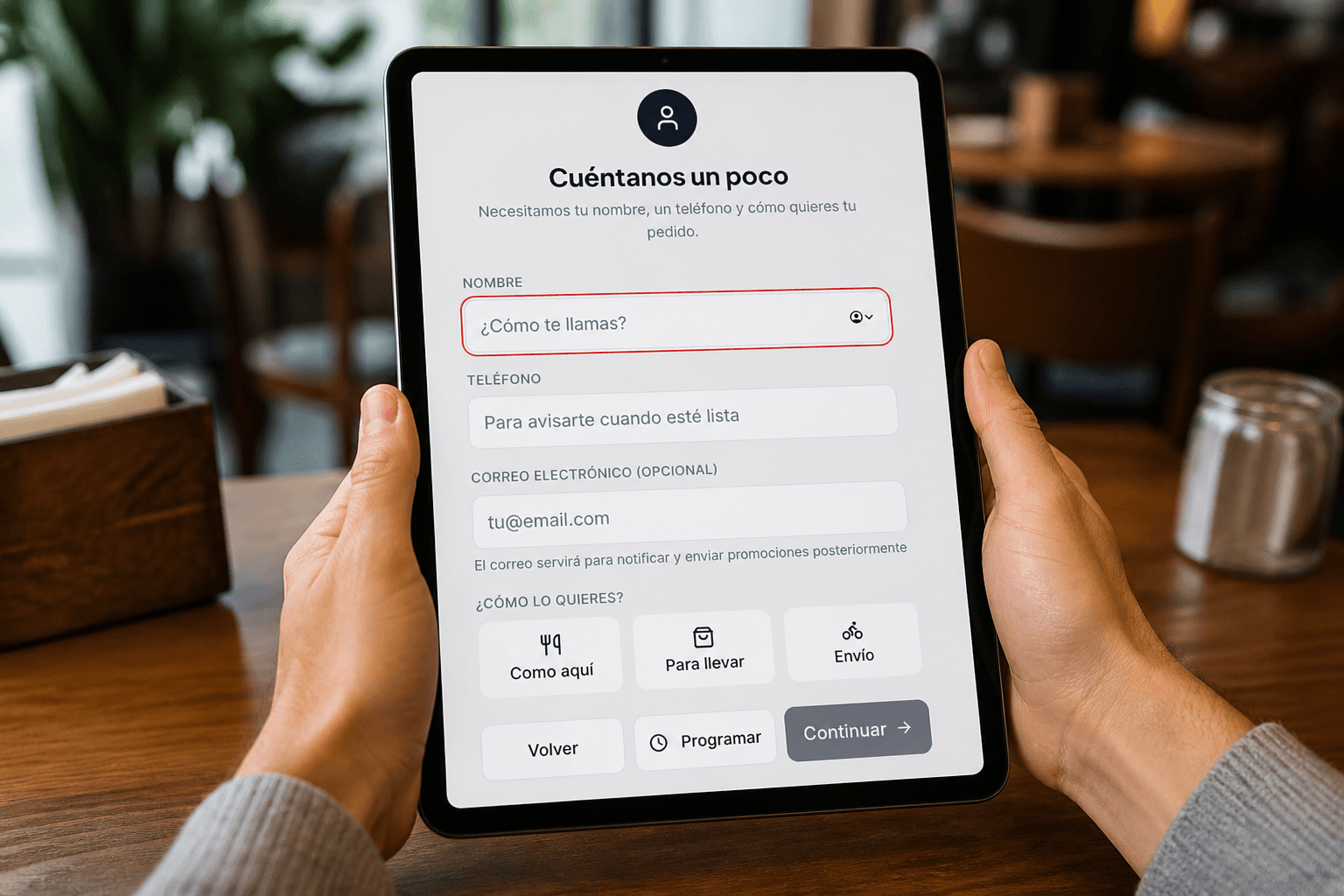 Tablet con formulario para programar el pedido