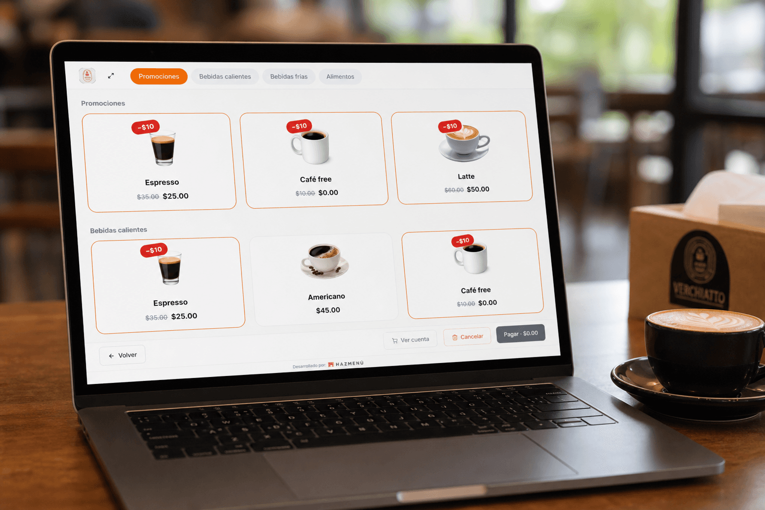 Laptop mostrando menú con promociones